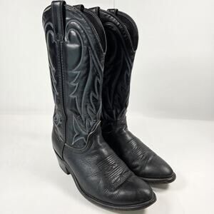 Laredo Black Leather Cowboy Boots Men's Size 9 D USA 87333 Western pull on boot